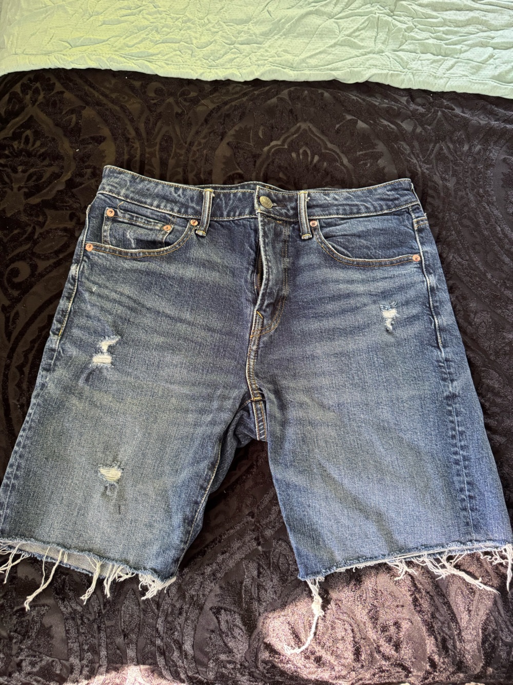 American Eagle Outfitters Men's Washed Blue Distressed Jean Shorts